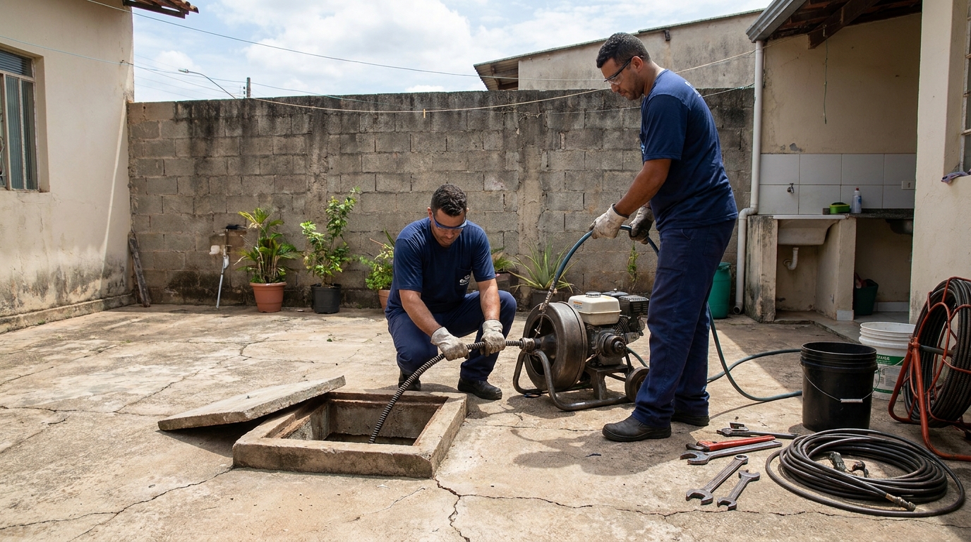 Desentupimento de esgoto residencial em Presidente Prudente‑SP